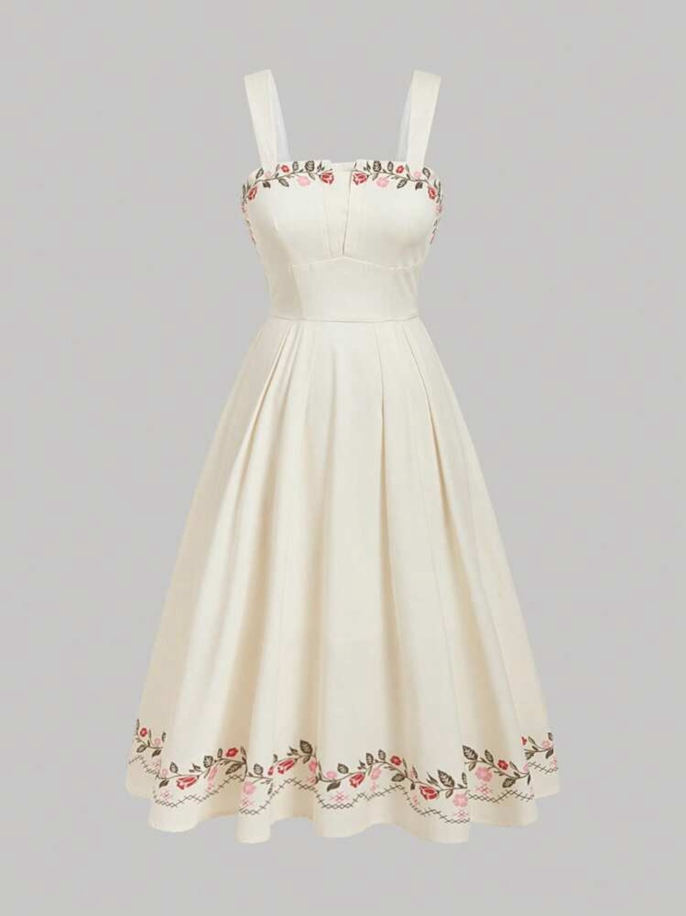 SHEIN Cream Bodice Dress with Pink & Green Floral Trim